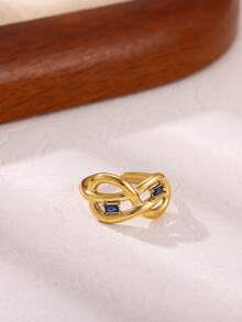 蓝色锆石无限符号戒指，女士不锈钢双层无限符号可调节戒指，结婚首饰，情人节礼物 - 1 - 查看 5