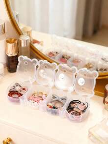 2个/1个多功能发圈收纳盒，透明塑料材质，带隔层和锁扣盖，心形和熊形首饰、糖果、珍珠、文具收纳盒，多功能家居收纳方案 - 彩色 - 查看 4