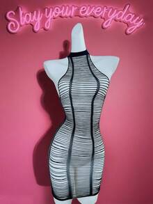 一件装女士性感内衣，性感睡衣，性感渔网罩衫，音乐节非比基尼款，镂空紧身连衣裙，透视沙滩裙，夏季女士泳装 - 黑色 - 查看 1