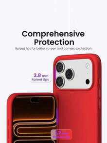 1 chiếc ốp lưng điện thoại silicon lỏng màu kẹo ngọt sang trọng, có nút AI, tương thích với iPhone 17 Air 16 15 14 13 12 11 Pro Max Plus | Siêu mỏng, chống sốc | Điện thoại - Đỏ - Xem 6