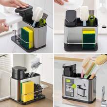 ¡RecomendadoDispensador Jabón Cocina,Dispensador de Jabón Líquido para Cocina con Porta Esponja y Accesorios para Fregadero,Jabonera Cocina con Guarda Estropajos Fregadero¡Top de Temporada - Gris - Ver 8