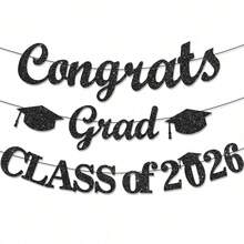 Trang trí tiệc tốt nghiệp năm 2026 - Banner chúc mừng tốt nghiệp năm 2026 - Đồ trang trí chúc mừng tốt nghiệp, Đồ dùng trang trí tiệc tốt nghiệp trung học/đại học năm 2026 lấp lánh - màu đen - Xem 5