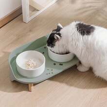 1 bát sứ cho mèo, bát đôi cho chó, bát đựng thức ăn cho mèo, cổ bảo vệ, chống tràn, chống bắn tung tóe, đồ dùng cho thú cưng - 600ml - Xem 3
