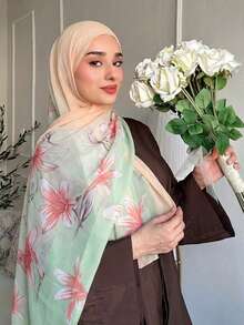 1pc Women's Tie Dye Floral Print Hijab Scarf, Soft & Lightweight Voile Hijab, Digital Dye Printed Hijab, Versatile & Breathable Sun Protection Headscarf, Suitable For Daily Wear, All Seasons - Multicolor - View 4