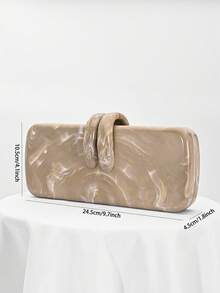 1pc European & American Style Women's Acrylic Evening Clutch Bag, Box Design With Rabbit Teeth Clasp, Handbag/Shoulder Bag For Party, Wedding, Valentine's Day, Random Pattern - Gold - View 5