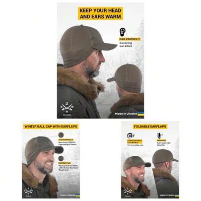 Mens Winter Hat With Earflaps And Visor - Warm Trucker Baseball Cap Hat
