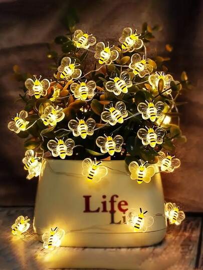 1 pièce de lumière chaude 1/2/3/5 mètres, guirlande lumineuse décorative en cuivre avec abeilles, 10/20/30/50 LED à éclairage constant, imitant le vol des abeilles, guirlande de conte de fées, alimentée par batterie, convient pour la décoration de la maison, DIY intérieur chambre à coucher, fête de mariage cour, plantes, balcon, clôture, porche (batterie non incluse)