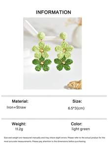 1 Pair Handmade Bohemian Gradient Color Raffia Flower Earrings, Summer Niche Design Minimalist High-End Floral Tassel Earrings, Suitable For Women's Daily, Vacation, Party Wear - Light Green - View 7