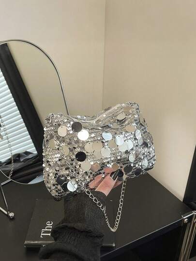 Elegant Dinner Handbag With Shining Adorned With Tassels, Rhinestones, And Sequin . Ball Shoulder Bag, Women's Banquet Handbag, Paired With Sparkling Diamond Accessories, Luxurious Diamond Necklaces, Earrings, Bracelets, And Rings, Set With Zirconia, Fashionable And Exquisite, Suitable For Sparkling Disco Parties And Carnival Music Festivals; Social Networking And Photography, Female Companion Gifts, Valentine's Day Gifts, Sisters Gifts, The Perfect Gift For Parties, Weddings, And Music Festivals.