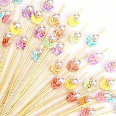 400/100/50/20/10/7pcs Flower Bud & Fruit Skewers, Cute Cake Decorative Picks, Dessert Forks, Suitable For Birthday Party, Family Gathering, Fruit Skewers, Animal Bamboo Picks, Cake Decoration, Fruit Decoration, Dessert Table Decor, Christmas And Other Occasions