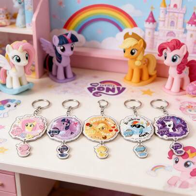 6个小马宝莉亚克力钥匙扣 - 可选Pinkie Pie、Applejack或Fluttershy！超级可爱的背包装饰和校服配饰！送给小马宝莉粉丝的绝佳生日和开学礼物！