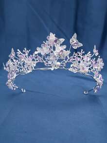 新娘森林风蝴蝶花冠，红色水晶珍珠镀金发饰，复古公主巴洛克婚礼皇冠，头饰，头冠，头饰 - 彩色 - 查看 12