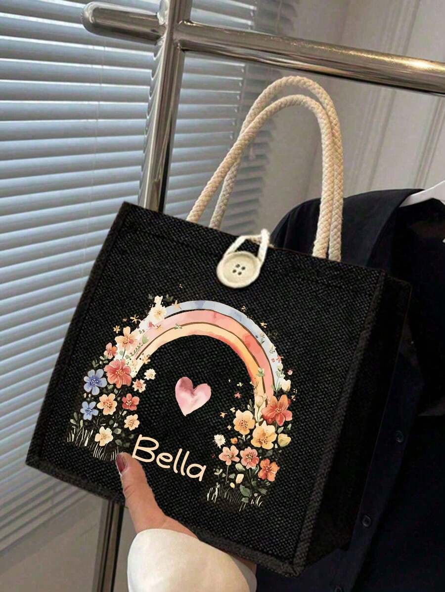 Customizable Tote Bag, Personalized Teacher's Day Gift, Mother's Day Gift, Lightweight Large Capacity Casual Fashionable Suitable, Suitable For Wedding, Birthday, Beach, Holiday, School Bag - Multicolor - View 1