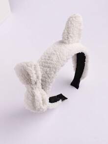 1个极简可爱泰迪熊毛绒宽发箍，带蝴蝶结耳朵，棕色和白色可选，发带，头饰，发箍 - 彩色 - 查看 4