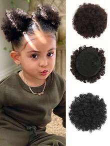 2pcs/Set Kids Fluffy Curly Hair Ties - Soft Synthetic Elastic Hair Bands Suitable For Various Bun & Ponytail Hairstyles