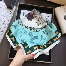1PC Valentine's Day New 70*70cm Korean Style Small Square Scarf Women's Silk Scarf Spring Summer Sunscreen Neck Scarf Neck Protector Bag Tie Hair Band Versatile - F59 - 查看 13