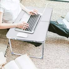 Foldable Laptop Table For Bed Lightweight Breakfast Bed Tray Portable Mini Picnic Storage Space Standing Holder, Folding Leg Desk Notebook Lap Table For Reading - Silver - View 2