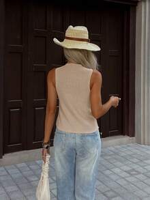 Women's Minimalist Elegant Knit Top, Chic Casual Style, Spring/Summer - Brown - View 6