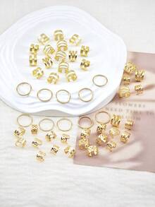 50个/套 复古波西米亚风合金发圈 - 镂空圆形发饰，适合女性和女孩，优雅纯色发圈，可用于编发和DIY发型，发夹 - 金色 - 查看 4