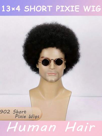 Afro Kinky Curly 13x4 Lace Front Wig For Women - 150% Density Human Hair Wig, Preplucked Realistic Hairline & Glueless Design, Natural Kinky Edges, Suitable For Everyone, Everyday Style Wig