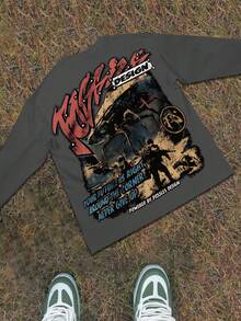 Y2k Astronaut Art Punk Long Sleeve Shirts ,Sky Double-Sided Printing,Christmas Style Graphic T Shirt Cotton,Fashionable Hip-Hop For Men -  Long Sleeve T-Shirts, Funny Vintage Shirts,Regular Fit, Street Style, Digital Print,  Ideal Gift - 深灰色 - 查看 3