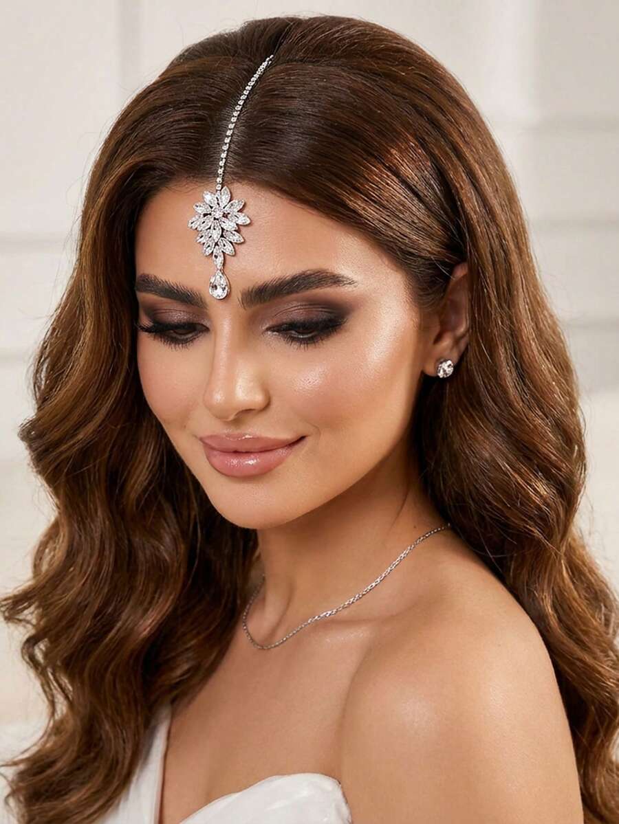 1 pièce Chaîne de front de mariée minimaliste avec pendentif en strass, accessoire de mode pour mariage, fête, célébration