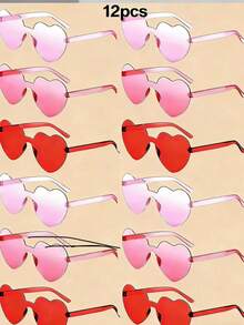 3/6/12 双情人节心形彩色眼镜，3 种颜色：粉色、紫色、红色，趣味透明心形设计，爱情主题，嘉年华/夏季派对礼物，单身派对礼物，情人节礼物，拍照道具，派对用品，也是理想的情人节礼物 - 彩色 - 查看 10