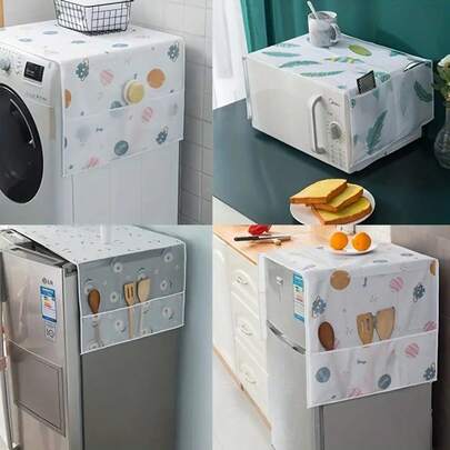 多功能冰箱防尘罩，双侧储物袋，防水防尘面料，适用于冰箱、洗衣机、微波炉、炉灶，北欧简约时尚设计，高端面料，优雅配色，适合居家、办公、旅行、学生收纳整理。