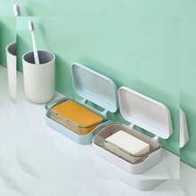 1pc Simple Soap Dish Drain Soap Tray Plastic Rectangular Soap Holder Soap Holder Bathroom Minimalist Soap Storage Rack Bathroom Accessories - Baby Blue - View 4
