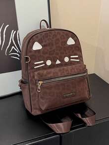 Mochila de gran capacidad con bordado de gato lindo en color caqui, bolso escolar de moda, adecuado para estudiantes de secundaria y universidad, también como regalo de vacaciones - Multicolor - Ver 10