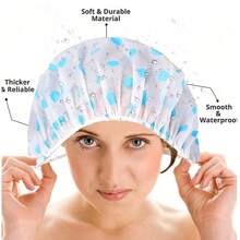 3/5pcs Waterproof Reusable Shower Cap Set - Thickened, Random Color Patterns | Salon & Home Bathing Essential, Women Hair Care Shower Cap (Bathroom Accessory) - Multicolor - View 2