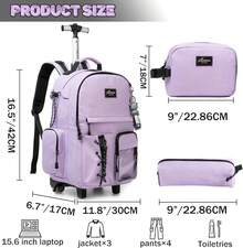 Kids Rolling Backpack With Wheels Unisex Suitcase Carry On Luggage For Elementary Middle High School Students - 紫色2 - 查看 2