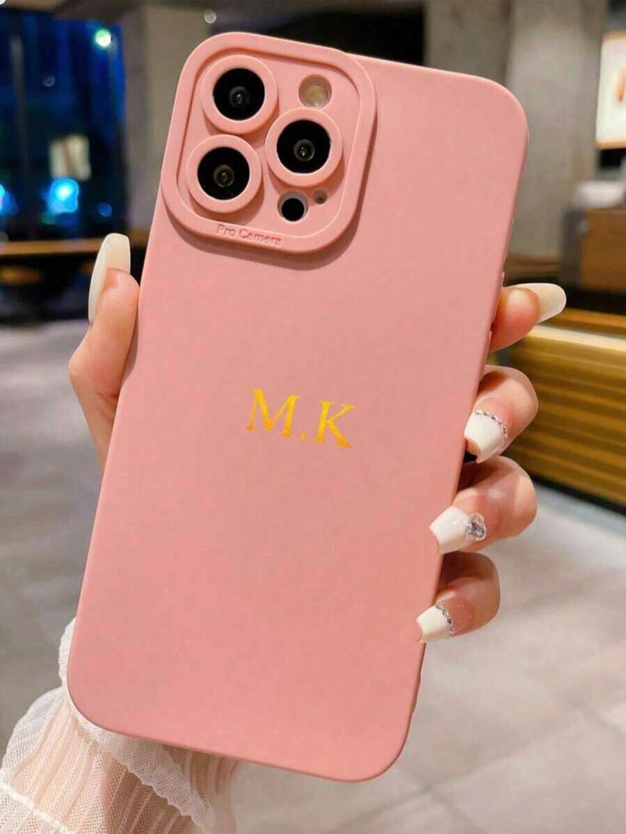 1pc Customized Name Phone Case, Personalized Name Design Phone Cover, Love Heart Phone Case, Anniversary Gift, Valentine's Day Gift, Birthday Gift, Wedding Gift, Mother's Day Gift, Father's Day Gift, Best Friend Gift, Gift For Mom/Dad, Gift For Boyfriend, Gift For Girlfriend - Pink - View 1