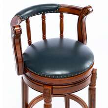 Wooden Bar Stool With Cowhide Leather Top, Dining Chair, 360-Degree Swivel, Height 26, Ideal For Kitchen, Dining Room And Bar Room, Multicoloured Optional. - Blue - View 5