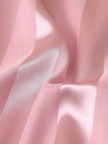 2pcs Satin Striped Pajama Set, Sweet Cute Lapel Button Long Sleeve Top And Pants, Women Sleepwear And Loungewear For Home Use - Pink - View 8