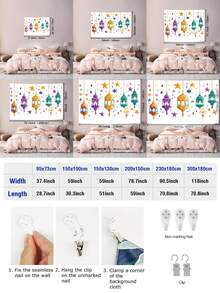 1件开斋节图案印花挂毯，大尺寸装饰挂布，家居装饰，节日礼物，派对装饰，直播背景，适用于客厅和酒店，带安装袋（含配件） - 彩色 - 查看 4