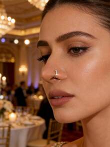 1pc Dazzling Cubic Zirconia Nose Cuff – 2-Tone (Gold & Silver) Adjustable Non-Piercing Nose Ring, Sparkling Rhinestone Facial Jewelry For Everyday & Special Occasion Glam - 銀色 - 查看 2