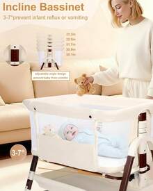 4 In 1 Baby Bassinet For Baby, Foldable Portable Bedside Bassinet With Wheels, Baby Crib With Mosquito Net, Storage And Mattress Included, Foldable Travel Bassinet For Baby/Newborn (White) - 白色 - 查看 4