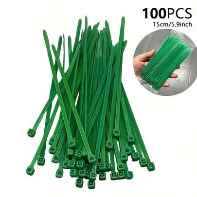 100pcs Green Zippers, 5.91/3.94 Inch Options, Pull Zipper, Self-Locking Plastic Zipper, Suitable For Outdoor Gardening And Indoor Use
