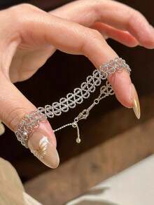 1pc Stainless Steel Lace Trim Bracelet, Fashionable, Elegant, Delicate, Adjustable, Unique Design, High-End - Lace Bracelet - View 3
