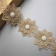 1.96 Inch Vintage Gold Pearl Rose Flower Fabric Rhinestone Decor Floral Applique Lace Ribbon Craft, DIY Sewing Supplies - Multicolor - View 21