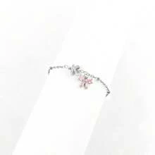 1pc New Classic Letter & Bow Stainless Steel Beaded Chain Bracelet, Women - Silver - View 3