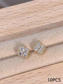 10 chiếc trang sức móng tay vuông sang trọng, thanh lịch, phụ kiện móng tay tối giản phong cách Y2K cho ngày Valentine, đá pha lê trắng và hồng lấp lánh, phù hợp cho nhiều mục đích trang trí móng tay DIY, móng ngắn, dụng cụ làm móng kiểu Pháp. - Nhiều màu - Xem 10