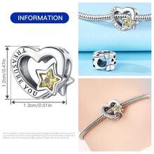 CYMYSS 1件浪漫心形镀银铜吊坠，镶嵌人造锆石，女士情人节/生日礼物，DIY手链配件 - 彩色 - 查看 4