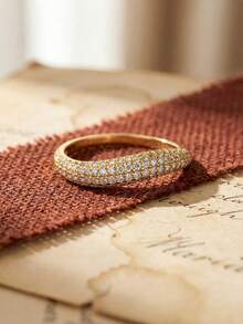 1枚925纯银弧形微镶锆石戒指，女士纯银派对及生日戒指，时尚珠宝礼品 - 弧形微密鑲戒指 - 查看 4