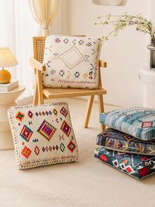 1pc Thickened Farmhouse Style Chair Cushion, Contrast Color Design, Tie-Up Fastening, Suitable For Indoor/Outdoor Chairs In Dining Room, Bedroom, Soft & Comfortable, Easy To Clean