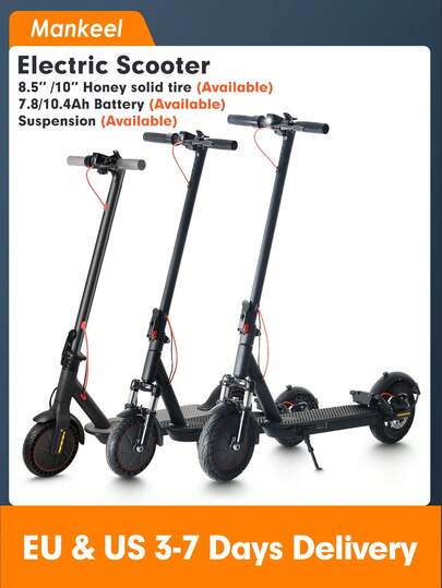 Mankeel Alforja para patinete/Patinete eléctrico plegable con 350 W de potencia, doble suspensión, neumáticos de goma maciza de 10 pulgadas, velocidad máxima de 30 km/h, autonomía de 40 km, frenos de disco E+ y conectividad con la app. Ideal para desplazamientos diarios, actividades al aire como regalo para adultos, adolescentes, parejas, cumpleaños, Navidad y Acción de Gracias.