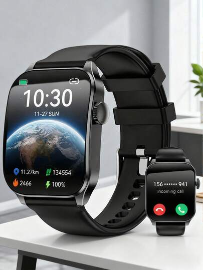 T1 1,91-Zoll-HD-Großbild-Smartwatch in Schwarz für Damen und Herren mit drahtloser Anrufannahme und -wahl, mehreren Sportmodi und Gesundheitsüberwachungsfunktionen. Geeignet für Freizeit, Büro, Fitness und Outdoor-Aktivitäten. Herrenuhr, Damenuhr.