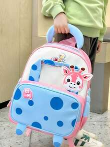 1pc Polka Dot & Giraffe Decor Cartoon Backpack, Zipper Closure, Cute Style, Suitable For School, Travel, All Seasons - Multicolor - View 8