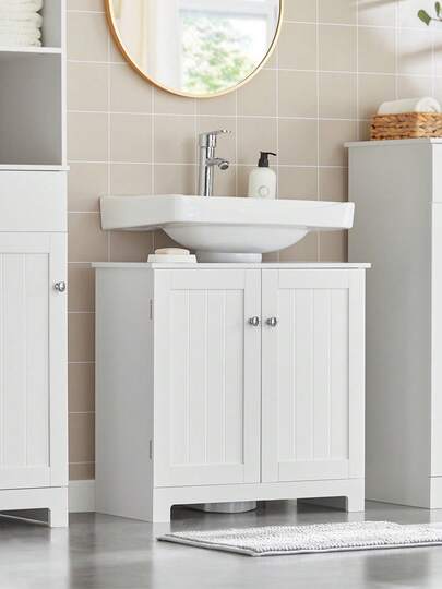 SoBuy BZR18--W Vanity Unit Bathroom Cabinet Vanity Unit Base Cabinet Bathroom Furniture White W X H X D Approx: 60 X 60 X 30 Cm Bathroom Accessories Bathroom Organizer